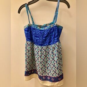 Lux Blue and Cream Patterned Silk Camisole